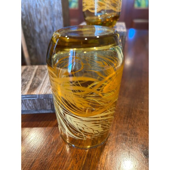 Anchor Hocking Amber Wheat Patterned Mid Century Juice Glasses. - Picture 8 of 10